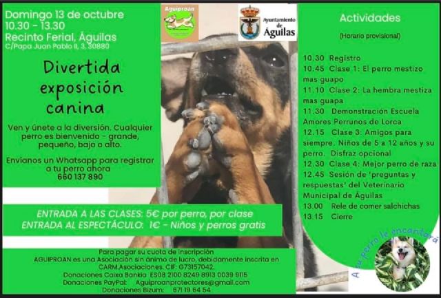 Aguiproan celebra el domingo una exposición canina en el Recinto Ferial