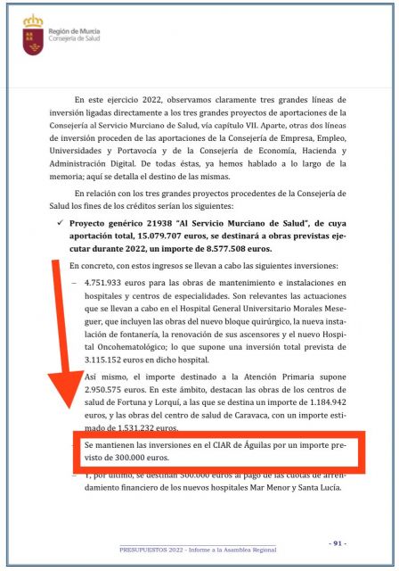 Ruiz Jódar: 'Los presupuestos regionales recogen una partida de 300.000 euros para iniciar el Centro Integral de Alta Resolución de Águilas'