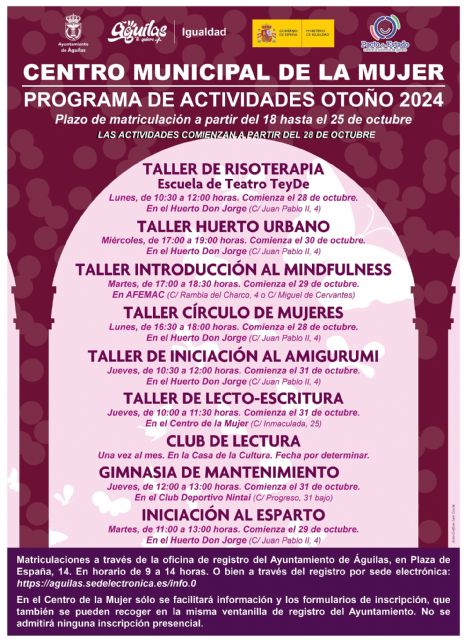 Ya está abierto el plazo de inscripción en los talleres programados por el Centro Municipal de la Mujer